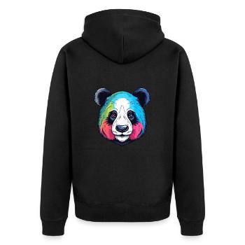 Panda Buntes Aquarell Cartoon Kawaii Tier - Unisex Premium Bio Zip Hoodie - Schwarz - Hinten - Nico (187cm)