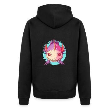 Axolotl Aquarelle Colorée Dessin Animé Kawaii Animal - Veste à capuche bio Premium Unisexe - noir - Dos - Nico (187cm)
