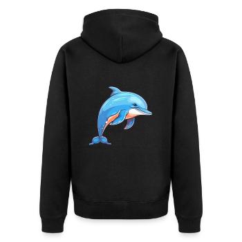 Delfin buntes Aquarell Cartoon Kawaii Tier - Unisex Premium Bio Zip Hoodie - Schwarz - Hinten - Nico (187cm)