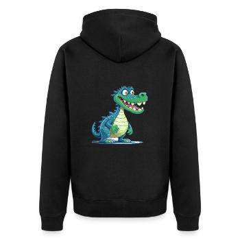 Krokodil bunte Aquarell-Karikatur Kawaii Anima - Unisex Premium Bio Zip Hoodie - Schwarz - Hinten - Nico (187cm)