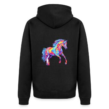 Pferd buntes Aquarell Karikatur Kawaii Tier - Unisex Premium Bio Zip Hoodie - Schwarz - Hinten - Nico (187cm)