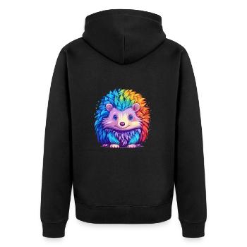 Igel Buntes Aquarell Cartoon Kawaii Tier - Unisex Premium Bio Zip Hoodie - Schwarz - Hinten - Nico (187cm)