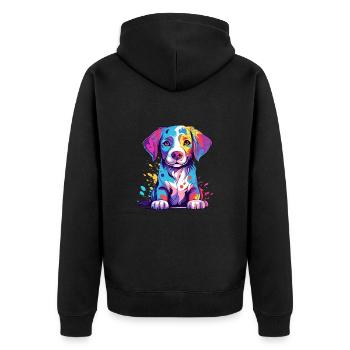 Hund Buntes Aquarell Cartoon Kawaii Tier - Unisex Premium Bio Zip Hoodie - Schwarz - Hinten - Nico (187cm)