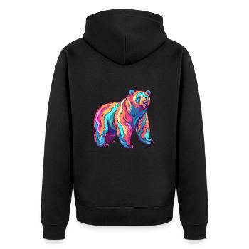 Bär buntes Aquarell Cartoon Kawaii Tier - Unisex Premium Bio Zip Hoodie - Schwarz - Hinten - Nico (187cm)