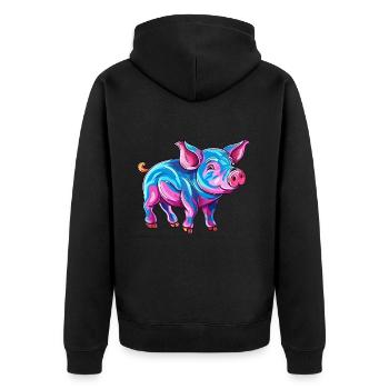 Cochon Aquarelle Colorée Dessin Animé Kawaii Animal - Veste à capuche bio Premium Unisexe - noir - Dos - Nico (187cm)