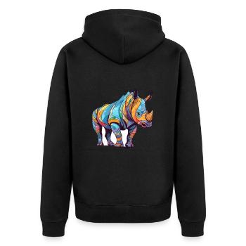 Nashorn buntes Aquarell Cartoon Kawaii Tier - Unisex Premium Bio Zip Hoodie - Schwarz - Hinten - Nico (187cm)