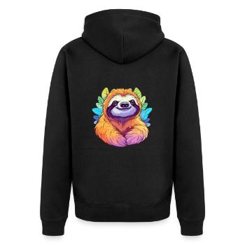 Faultier buntes Aquarell Cartoon Kawaii Tier - Unisex Premium Bio Zip Hoodie - Schwarz - Hinten - Nico (187cm)