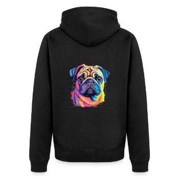 Mopshund buntes Aquarell Cartoon Kawaii Tier - Unisex Premium Bio Zip Hoodie - Schwarz - Hinten - Nico (187cm)