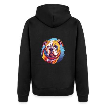 Bulldogge Buntes Aquarell Cartoon Kawaii Tier - Unisex Premium Bio Zip Hoodie - Schwarz - Hinten - Nico (187cm)