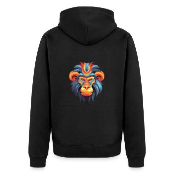 Mandrill Buntes Aquarell Cartoon Kawaii Tier - Unisex Premium Bio Zip Hoodie - Schwarz - Hinten - Nico (187cm)