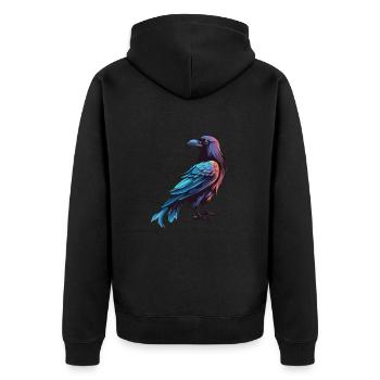 Krähe bunte Aquarell-Karikatur Kawaii-Tier - Unisex Premium Bio Zip Hoodie - Schwarz - Hinten - Nico (187cm)
