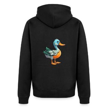 Ente buntes Aquarell Cartoon Kawaii Tier - Unisex Premium Bio Zip Hoodie - Schwarz - Hinten - Nico (187cm)