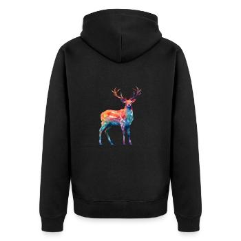 Hirsch buntes Aquarell Cartoon Kawaii Tier - Unisex Premium Bio Zip Hoodie - Schwarz - Hinten - Nico (187cm)