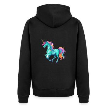 Einhorn Buntes Aquarell Cartoon Kawaii Tier - Unisex Premium Bio Zip Hoodie - Schwarz - Hinten - Nico (187cm)