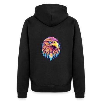 Adler Buntes Aquarell Cartoon Kawaii Tier - Unisex Premium Bio Zip Hoodie - Schwarz - Hinten - Nico (187cm)