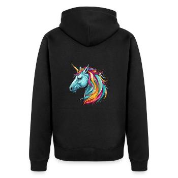Einhorn Buntes Aquarell Cartoon Kawaii Tier - Unisex Premium Bio Zip Hoodie - Schwarz - Hinten - Nico (187cm)