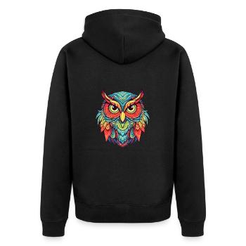 Owl Colorful Watercolor Cartoon Kawaii Animal - Unisex Premium Organic Zip Hoodie - black - Back - Nico (187cm)