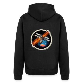 Satellit Raumfahrt - Unisex Premium Bio Zip Hoodie - Schwarz - Hinten - Nico (187cm)