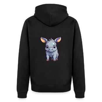 Nashorn niedliche Karikatur Kawaii Aquarell Tier Haustier - Unisex Premium Bio Zip Hoodie - Schwarz - Hinten - Nico (187cm)