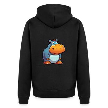 Nilpferd Niedliche Karikatur Kawaii Aquarell Tier Haustier - Unisex Premium Bio Zip Hoodie - Schwarz - Hinten - Nico (187cm)