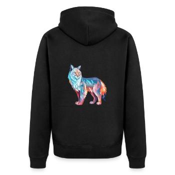 Luchs Buntes Aquarell Cartoon Kawaii Tier - Unisex Premium Bio Zip Hoodie - Schwarz - Hinten - Nico (187cm)