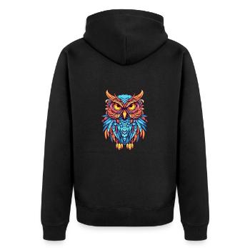 Owl Colorful Watercolor Cartoon Kawaii Animal - Unisex Premium Organic Zip Hoodie - black - Back - Nico (187cm)