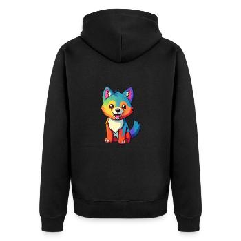 Wolf Niedliche Karikatur Kawaii Aquarell Tier Haustier - Unisex Premium Bio Zip Hoodie - Schwarz - Hinten - Nico (187cm)