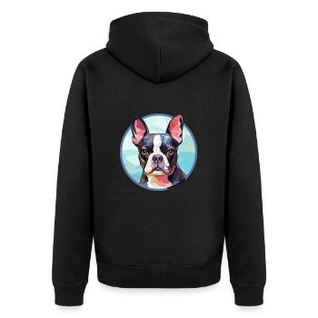 Boston Terrier Hund Bunte Karikatur - Unisex Premium Bio Zip Hoodie - Schwarz - Hinten - Nico (187cm)