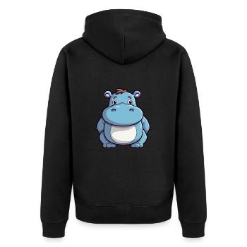 Nilpferd Niedliche Karikatur Kawaii Aquarell Tier Haustier - Unisex Premium Bio Zip Hoodie - Schwarz - Hinten - Nico (187cm)