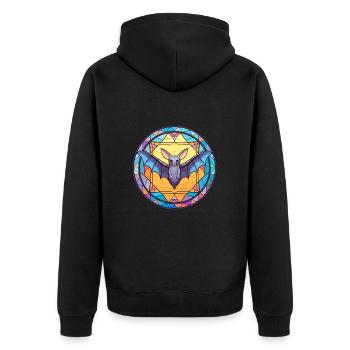 Fledermaus-Buntglas-Cartoon-Kawaii-Tier - Unisex Premium Bio Zip Hoodie - Schwarz - Hinten - Nico (187cm)