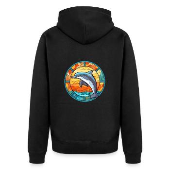 Delfin Buntes Glas Bunte Karikatur Kawaii Anim - Unisex Premium Bio Zip Hoodie - Schwarz - Hinten - Nico (187cm)
