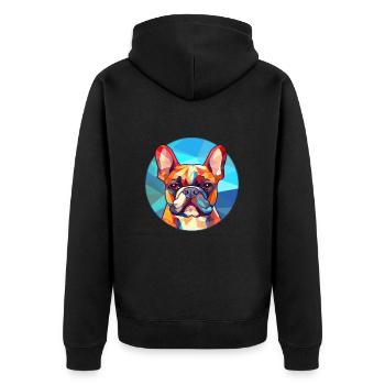 Französische Bulldogge Hund Bunte Karikatur aus Glas - Unisex Premium Bio Zip Hoodie - Schwarz - Hinten - Nico (187cm)