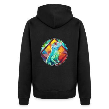 Leguan Buntglas Bunte Karikatur Kawaii Anima - Unisex Premium Bio Zip Hoodie - Schwarz - Hinten - Nico (187cm)