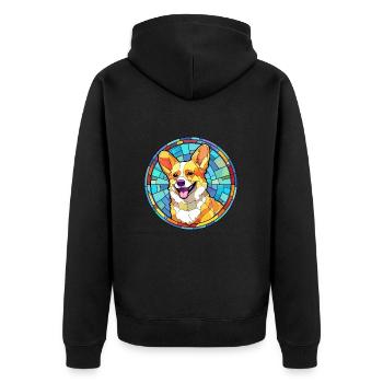 Corgi chien vitrail dessin animé Kawaii Animal - Veste à capuche bio Premium Unisexe - noir - Dos - Nico (187cm)