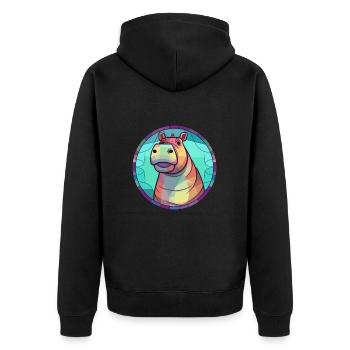 Nilpferd Bunte Karikatur Kawaii Tier - Unisex Premium Bio Zip Hoodie - Schwarz - Hinten - Nico (187cm)