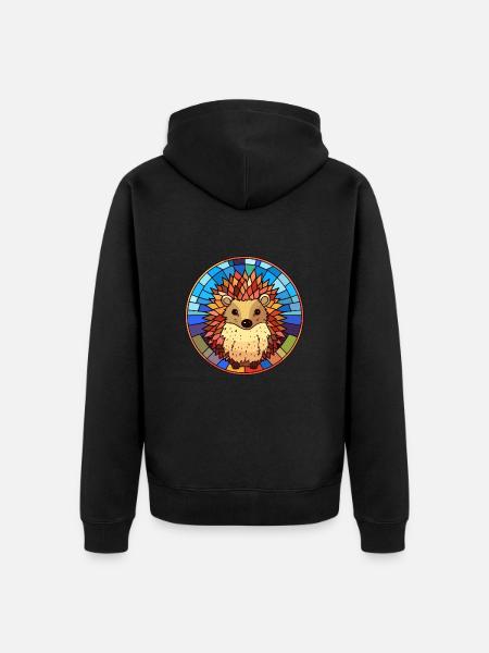 Hérisson vitrail coloré dessin animé Kawaii Ani - Veste à capuche bio Premium Unisexe - noir
