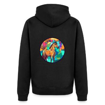 Pferd Bunte Karikatur Kawaii Tier - Unisex Premium Bio Zip Hoodie - Schwarz - Hinten - Nico (187cm)