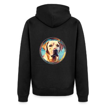 Labrador Retriever Hund Buntes Glas Bunter Wagen - Unisex Premium Bio Zip Hoodie - Schwarz - Hinten - Nico (187cm)