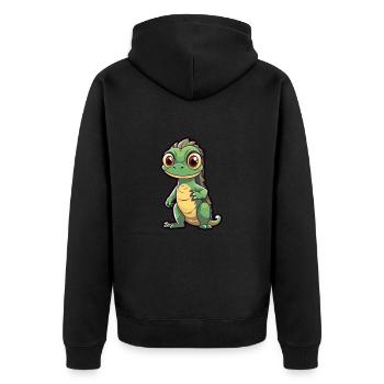 Iguana Cute Cartoon Kawaii Watercolor Animal Pet - Unisex Premium Organic Zip Hoodie - black - Back - Nico (187cm)
