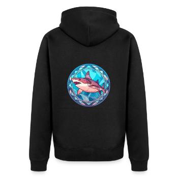 Requin vitrail coloré dessin animé Kawaii Animal - Veste à capuche bio Premium Unisexe - noir - Dos - Nico (187cm)