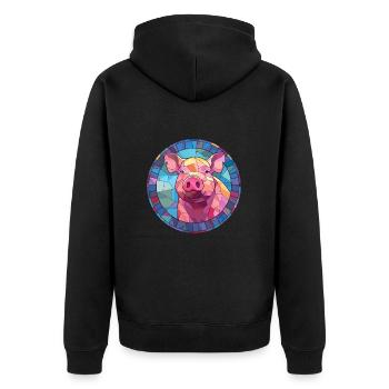 Schwein Buntglas bunte Karikatur Kawaii Tier - Unisex Premium Bio Zip Hoodie - Schwarz - Hinten - Nico (187cm)