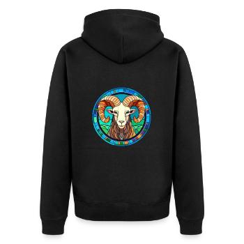 Widder-Buntglas-Cartoon-Kawaii-Tier - Unisex Premium Bio Zip Hoodie - Schwarz - Hinten - Nico (187cm)