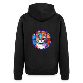 Katze Buntes Glas Bunte Karikatur Kawaii Tier - Unisex Premium Bio Zip Hoodie - Schwarz - Hinten - Nico (187cm)