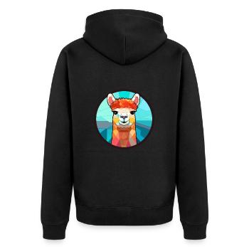 Alpaga vitrail coloré dessin animé Kawaii Anima - Veste à capuche bio Premium Unisexe - noir - Dos - Nico (187cm)