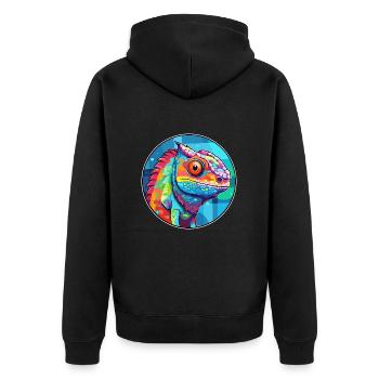 Chameleon Stained Glass Colorful Cartoon Kawaii An - Unisex Premium Organic Zip Hoodie - black - Back - Nico (187cm)