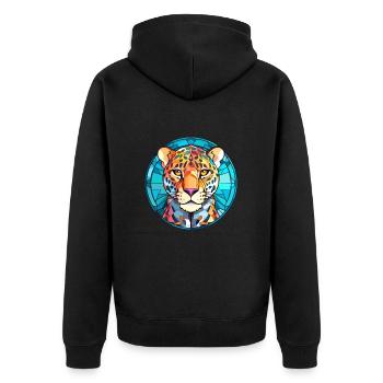 Leopard Stained Glass Colorful Cartoon Kawaii Anim - Unisex Premium Organic Zip Hoodie - black - Back - Nico (187cm)