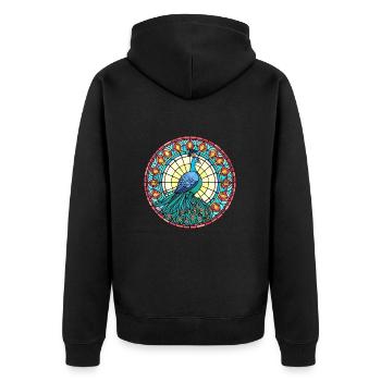 Paon vitrail coloré dessin animé Kawaii Anim - Veste à capuche bio Premium Unisexe - noir - Dos - Nico (187cm)