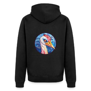 Kranich-Buntglas-Cartoon-Kawaii-Tier - Unisex Premium Bio Zip Hoodie - Schwarz - Hinten - Nico (187cm)