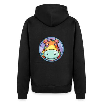 Nilpferd Bunte Karikatur Kawaii Tier - Unisex Premium Bio Zip Hoodie - Schwarz - Hinten - Nico (187cm)
