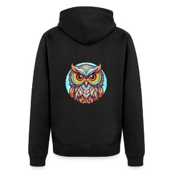 Eule Buntglas Bunte Karikatur Kawaii Tier - Unisex Premium Bio Zip Hoodie - Schwarz - Hinten - Nico (187cm)